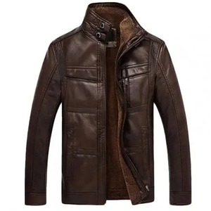 Veste régulière décontractée d'hiver pour hommes en peau de mouton Faux cuir à manches longues col montant bouton unique respirant écologique - Product Image 3