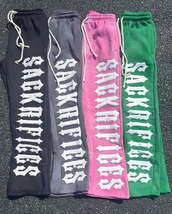 Vente chaude Unisexe Baggy Piste Joggers En Détresse Broderie Respirant Tricoté Empilé Pantalon De Survêtement Évasé Plat Cargo Personnalisé - Product Image 3