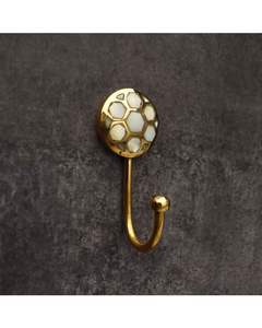 Handmade Brass Wall Mounted Hook With <b>White</b> Inlay Decorative Metal Single Hook For Bathroom Kitchen <b>Bedroom</b> Decor - Product Image 2