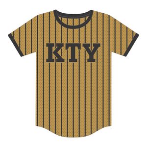 APA Old <b>Gold</b> Pinstripe Pullover Baseball Jersey 100% Polyester Mesh Alpha Fraternity <b>Shirt</b> with Custom Embroidered Applique Logo - Product Image 2