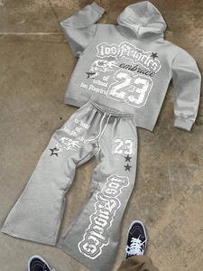 Otoño Invierno traje hombres Casual diario letra impresión suelta Sudadera Mujer gris pantalones de chándal traje de moda Streetwear chándal - Product Image 2