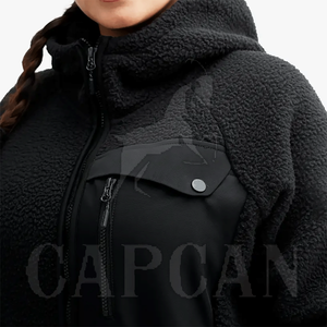 Sweat à capuche Sherpa de Pékin pour femme le plus vendu avec col à capuche zippé et logo avant personnalisé pour l'hiver - Product Image 2