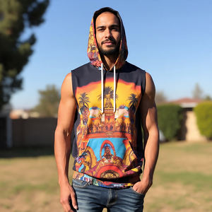 Sublimación Gym Wear Sin mangas Tank Hood Hombres Entrenamiento Fitness Tank Top Pullover Sublimación personalizada Singlet Top Hombres - Product Image 1