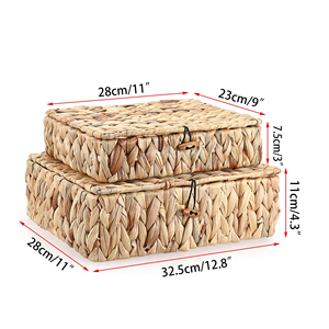 Joli panier de rangement en jacinthe d'eau de style avec couvercle ensemble de 2 boîtes de panier tissées à la main, décoration de salon de chambre à coucher du Vietnam - Product Image 2