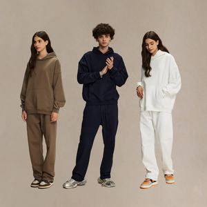 Haute qualité surdimensionné personnalisé bouffée impression 500 gsm 100% coton blanc poids lourd unisexe pantalons de survêtement et sweat à capuche ensemble - Product Image 5