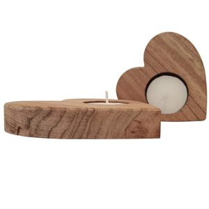 Portavelas de madera en forma de corazón, par de decoraciones de madera natural hechas a mano, estilo romántico minimalista, juego de portavelas para velas de té - Product Image 6