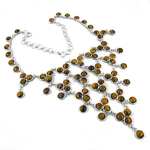 Women's 925 Silver Tiger Eye <b>Necklace</b> <b>Gold</b> Plating Statement Jewelry Featuring <b>Pearl</b> Diamond Trendy Chains for Weddings Gifts - Product Image 1