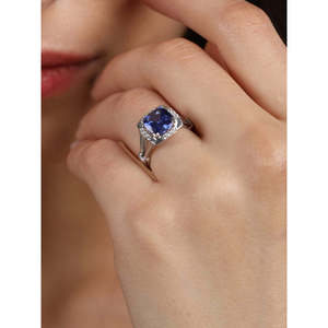 Achetez des bagues en argent sterling 925 de qualité supérieure pour femmes, serties de diamants taille coussin, géométriques, en platine et rhodium, pour fiançailles - Product Image 4