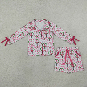 Ensembles de pyjamas courts à manches longues avec nœuds et poches boutonnées pour filles, collection Mama and Me Holly Soldiers - Product Image 2