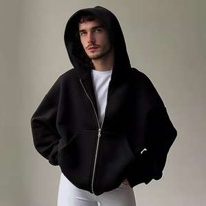 Custom Logo Wholesale Winter Men's Polyester/Cotton Fleece Thick Long Sleeve Blank <b>Crop</b> <b>Zip</b>-<b>Up</b> <b>Hoodie</b> - Product Image 1