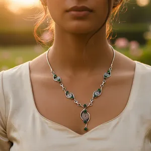 Collar de Plata 925 con Coral y Cuarzo Verde para Mujer, Joyería de Moda - Product Image 3
