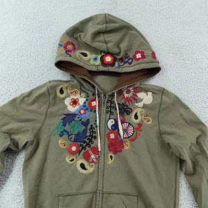 Sweat à capuche d'hiver bohème brodé style vintage, floral et patchwork, fermeture éclair, broderie lourde sur le devant, pour femmes - Product Image 6