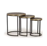 Ensemble de 3 tables basses en bois et métal pour le salon, tables d'appoint décoratives pour hôtels et restaurants, fournisseur du fabricant en gros