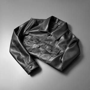 เสื้อแจ็กเก็ตผู้ชายสุดหรูสำหรับฤดูใบไม้ร่วงและฤดูหนาวแนวสตรีทแวร์คอปกของหัวรถจักรเสื้อหนังแกะที่ทำจากผ้าใบแฟชั่นรถจักรยานยนต์ลำลอง - Product Image 5