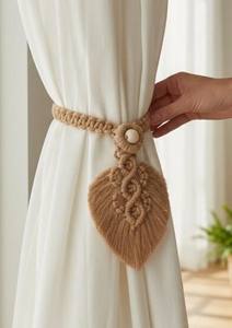 Ensemble de 2 attaches de rideaux en macramé bohème - attaches décoratives en corde de coton naturel - accessoire décoratif pour rideaux - Product Image 4