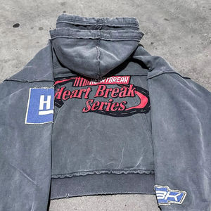 Sudadera con Capucha Doble Personalizada, Larga y Cuadrada, de 500 g/m², con Apliques DTG, Bordado, Lavado Ácido, con Cremallera, Estilo Vintage para Hombre, Primavera - Product Image 2