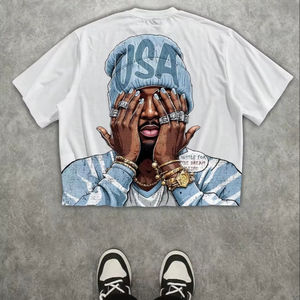 Full Print 100% Cotton Jersey Fabric <b>Crop</b> <b>Top</b> Unisex Summer Cropped Loose Formal Oversized Street Hip Hop T-Shirt Solid Colour - Product Image 1