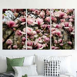 Toile imprimée Magnolia rose : Décoration murale élégante avec fleurs roses, 3P : Prête à accrocher - Product Image 1