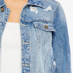 Trending European and American Washed Denim <b>Short</b> Jackets Slim Fit Fashion Blue Jacket <b>for</b> <b>Women</b> Raw Edge Blue Holes Denim - Product Image 5