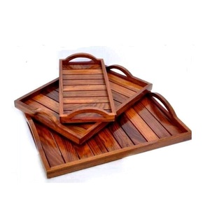 Plateau de service en bois rond, pour le petit déjeuner, décoration faite à la main, avec poignée, plateau rond en bois, meilleure qualité - Product Image 1