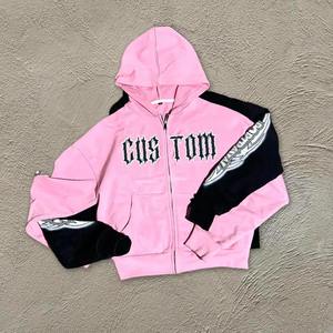 Sudadera con capucha recortada para mujer Premium, logotipo impreso de marca personalizada en la tela de punto frontal para ropa deportiva de invierno de longitud corta - Product Image 3