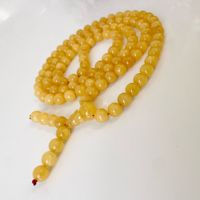 Collier Mala Bouddhiste en Ambre Jaune de la Baltique, Perles Naturelles de 8 mm, Fait Main, Certifié par un tiers, Cadeau