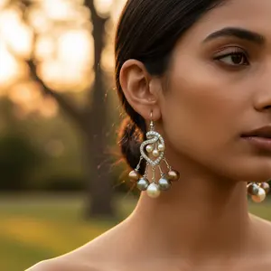 Boucles d'oreilles pendantes en or vintage avec perle pour femmes - Product Image 2