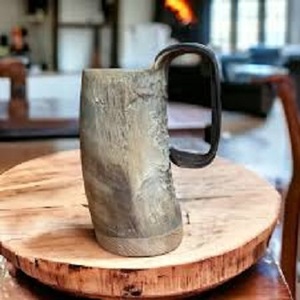 Buffles couleur naturelle buffle corne à boire avec support en corne tasse à bière décorative Viking corne à boire chope tasse/tasse sculptée - Product Image 6