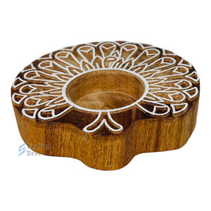 Portavelas de Bloque Impreso en 2 Colores con Forma de Pavo Real, Hecho a Mano y Ecológico (Sin Vela), Decoración para Festivales - Product Image 1