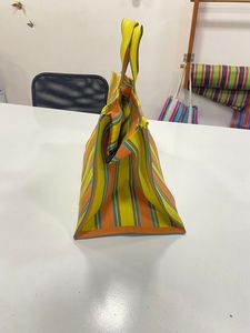 Bolsas de compras a rayas de PP tejidas reutilizables ecológicas, telar manual de plástico de polipropileno de nailon reciclado sostenible hecho en India a granel - Product Image 3