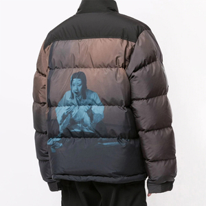 Sublimated Stand Collar Windproof Breathable Puffer <b>Jacket</b> for Men High Street Fashion Winter Outdoor Wear with Sherpa Lining - Product Image 3