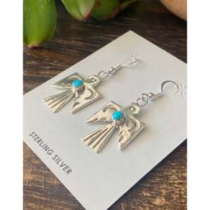 Navajo Handmade Turquoise & Sterling Silver Thunderbird Drop Earrings - Product Image 4