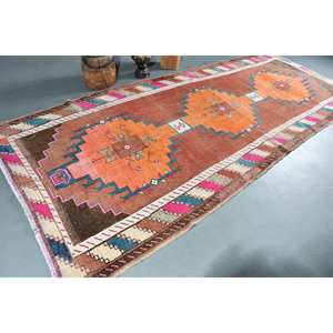 พรมกิลิมขนาด5x12.2ฟุตแนววินเทจขนแกะสีน้ำตาลส้มสุดทึ่งพร้อมลายเย็บปะติดด้านหลังทำจากยางสำหรับพรมและชุดเสื้อผ้าวัยรุ่น - Product Image 2