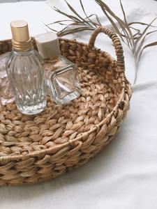 <b>Vintage</b> Bohemian Water Hyacinth Serving Tray with Handle for Coffee Table <b>Desk</b> Organizer Made in Vietnam - Product Image 4