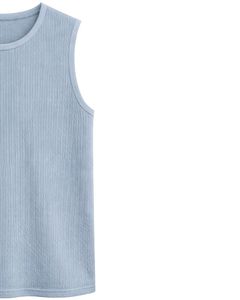 Camiseta sin Mangas Personalizada para Hombre, Ajuste Muscular, Ropa Casual de Verano, Tela Texturizada, Suave y Elástica, Color Azul Cielo, Venta al Por Mayor OEM - Product Image 3