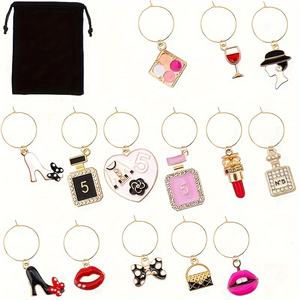 Liontin kaca anggur besi tahan karat Logo kustom dengan cincin emas liontin identifikasi minuman khusus untuk pesta - Product Image 5