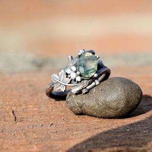 Anillo de Ágata Musgosa Natural con Diseño de Hojas Plateadas, Anillo de Plata de Ley 925 con Piedra Preciosa, Regalo de Aniversario para Ella - Product Image 6