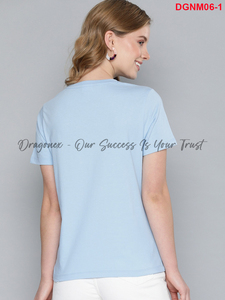 Camiseta azul Formal para mujer, algodón ecológico de secado rápido, logotipo bordado, manga corta, cuello redondo, diseño de patrón en relieve no tejido - Product Image 2