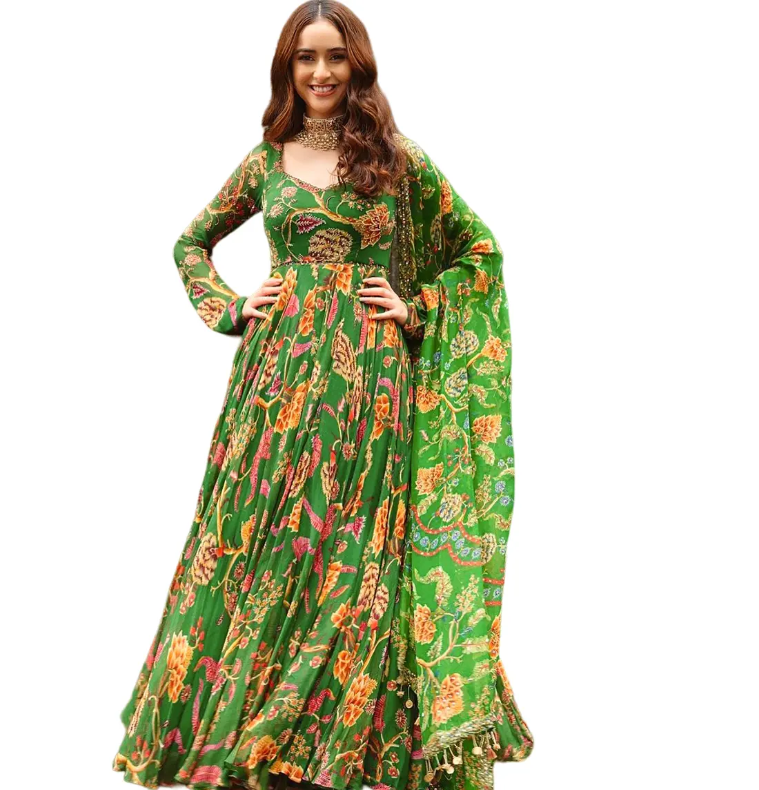 Индийское длинное платье и комплект из дупатты, шифоновая ткань с цифровой печатью, рабочая одежда для вечеринок для женщин и девочек