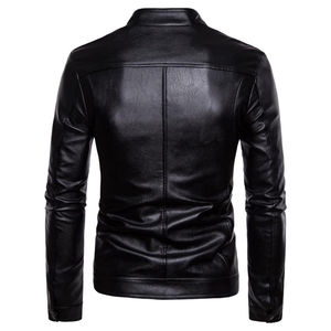 Veste en cuir pour homme, veste d'hiver en velours, veste de moto en cuir synthétique avec capuche amovible - Product Image 3