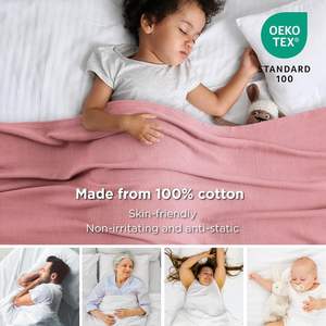 Manta suave y acogedora de algodón de gran tamaño, manta tejida en espiga, transpirable, ligera con estampado de verano, lana 100% para sofá cama - Product Image 2