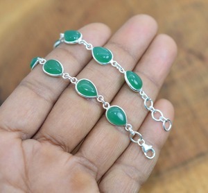 Estilo bohemio 925 plata esterlina verde ónix pulsera de piedras preciosas joyería hecha a mano pulsera de plata joyería para mujer regalo de boda para - Product Image 2