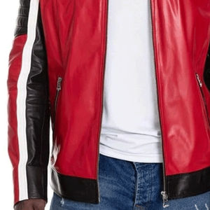 Chaqueta de moto de cuero genuino para hombre de motorista con pista protegida CE blindada chaqueta de moto de cuero rojo/negro/blanco para hombre - Product Image 6