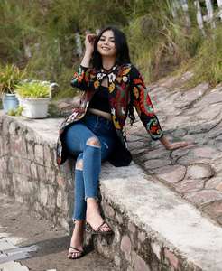 Veste d'hiver bohème longue à manches longues pour femme noir teint brodé 100% coton avec méthode de tissage non tissé - Product Image 6