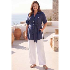 Veste grande taille avec ceinture et fente, bleu marine - Product Image 4