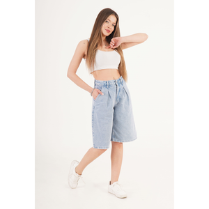 Shorts de Mezclilla de Cintura Alta para Mujer LUSTRIN, Shorts de Jean Azules de Algodón al por Mayor para Verano, Estilo Moderno y Cómodo - Product Image 2