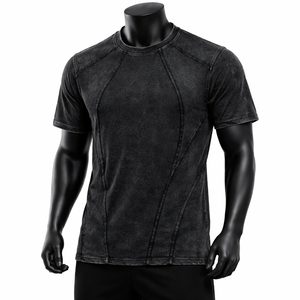 Camiseta de hombre personalizada vintage con paneles y costuras, estilo ringer, de tejido grueso, corte y confección, streetwear, lavado ácido, manga corta - Product Image 1