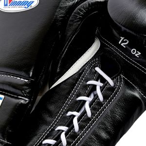 2025 vente chaude noir gagnant ensemble de boxe lacé poignet Logo personnalisé gagnant en cuir véritable compétition combat adultes paire - Product Image 4