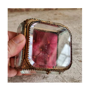 Cajas de joyería de almacenamiento de vidrio biselado con borde de latón con acabado antiguo creativo superior organizador de recuerdo de pendientes de anillo organizado para - Product Image 3