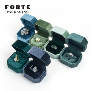 FORTE Velvet Octogonal Engage ring box Collection de bijoux Vintage Blue Vert foncé Vert menthe Marine petite boîte à bagues - Product Image 6